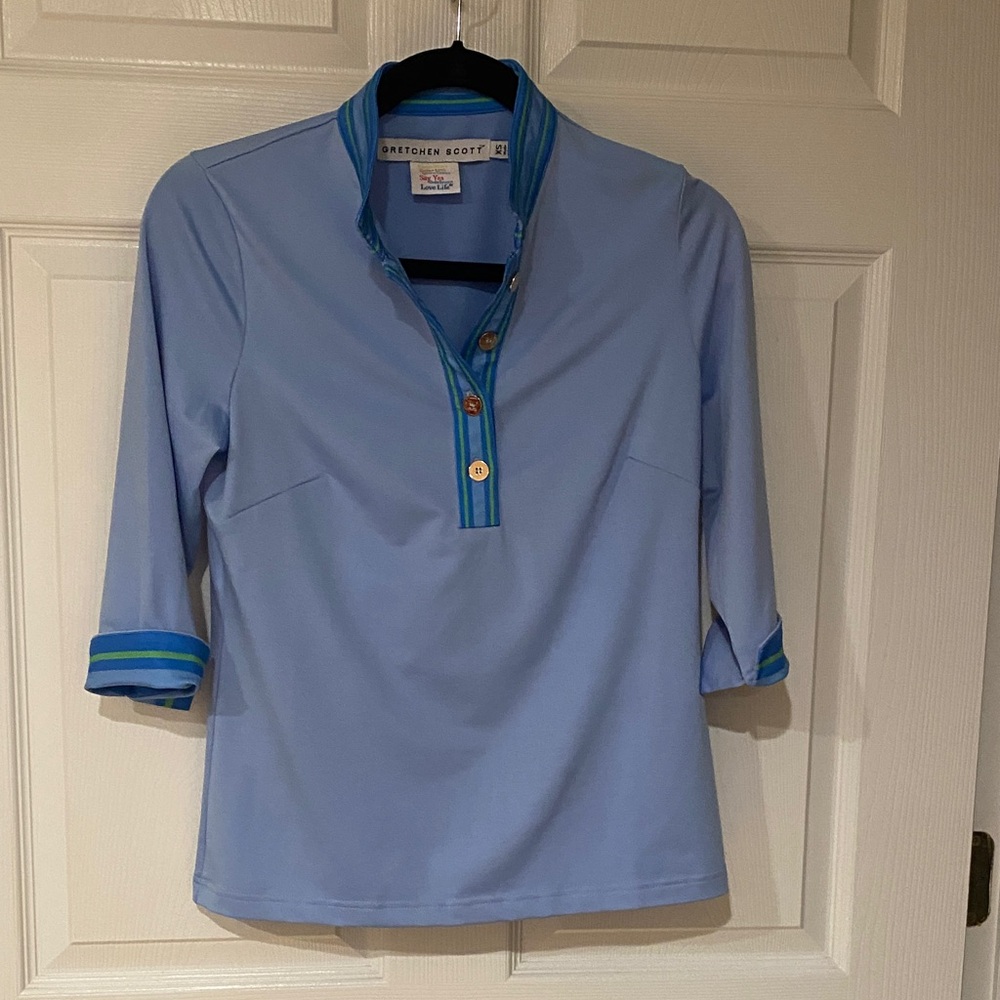 Gretchen Scott Light Blue Polo-Style top.